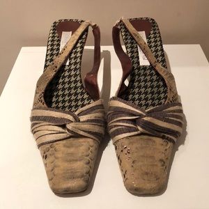 Olivia Rose Tal Kitten Heeled Fabric Sling Backs